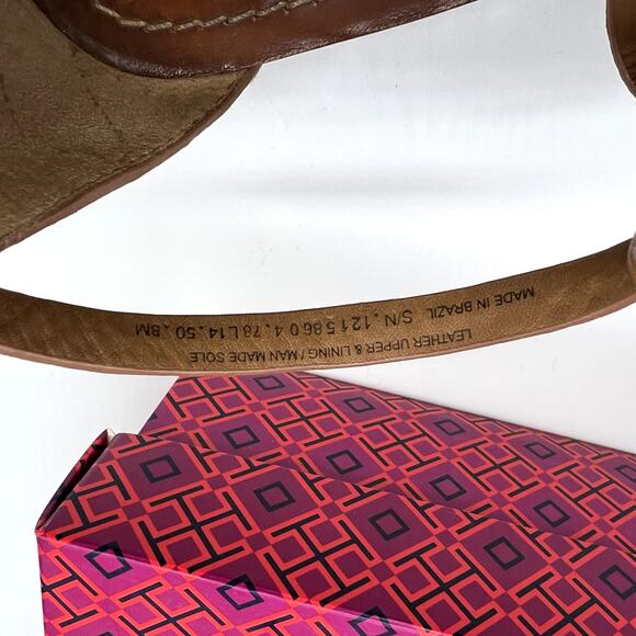 Tory Burch Logo Chandler Wedge Sandals Brown Tan Size 8 - Picture 8 of 9